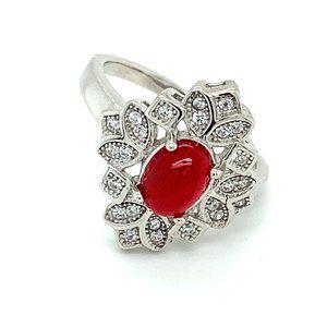 Red Opal .82ct Platinum Finish Solid Silver Ring